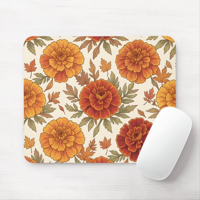 Herbst-Tagetes-Blumenmuster Mousepad (Mit Mouse)