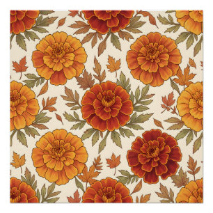 Herbst-Tagetes-Blumenmuster Poster