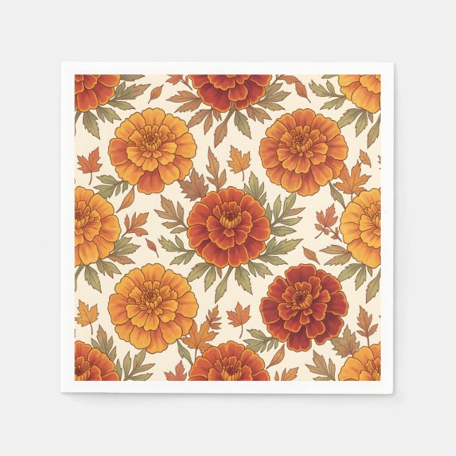 Herbst-Tagetes-Blumenmuster Serviette (Vorderseite)