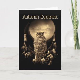 Herbst-Tagundnachtgleiche-Eulenmond-Pferde-Traumfä Karte