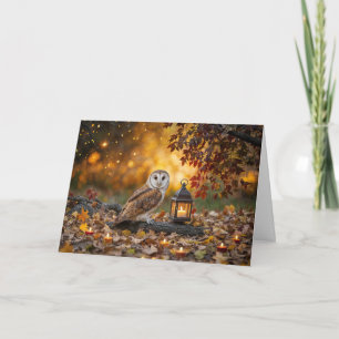 Herbst-Tagundnachtgleiche mit Eulenkerzen Laub Karte