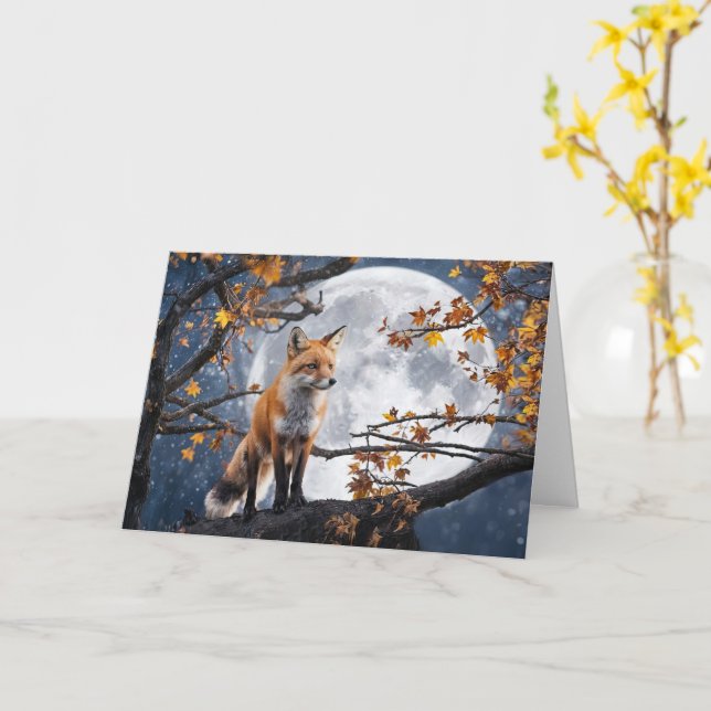Herbst-Tagundnachtgleiche mit Vollmond-Fuchs und H Karte (Gelbe Blume)