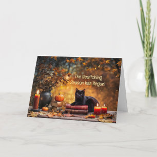 Herbst-Tagundnachtgleiche Süße schwarze Katze Karte