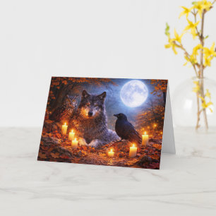 Herbst-Tagundnachtgleiche Wolf Eule Rabe Mond und Karte