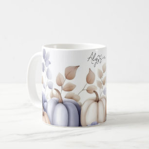 Herbst-Tasse mit blauen und beige Kürbissen und Bl Kaffeetasse