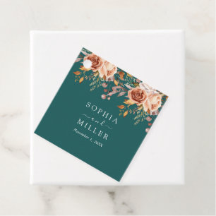 Herbst Teal Wasserfarbe Terrakotta Florale Hochzei Geschenkanhänger