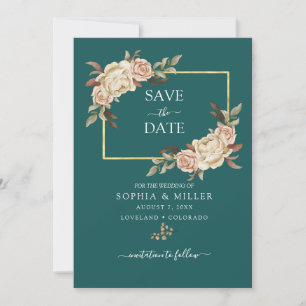 Herbst Teal Wasserfarbe Terrakotta Florale Hochzei Save The Date