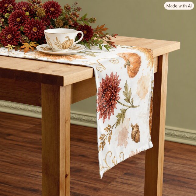 Herbst-Teeparty-Kürbis-Blumenmuster  Kurzer Tischläufer (Von Creator hochgeladen)