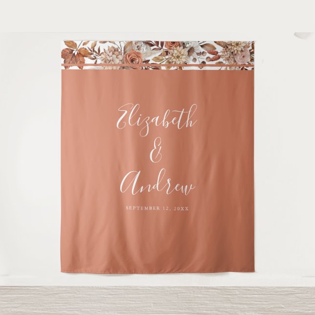 Herbst Terracotta Boho Wedding Foto Wandteppich (Vorderseite)