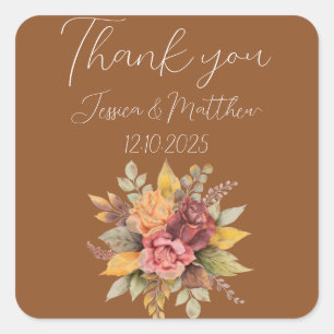 Herbst Terracotta Rustikale Hochzeit Quadratischer Aufkleber