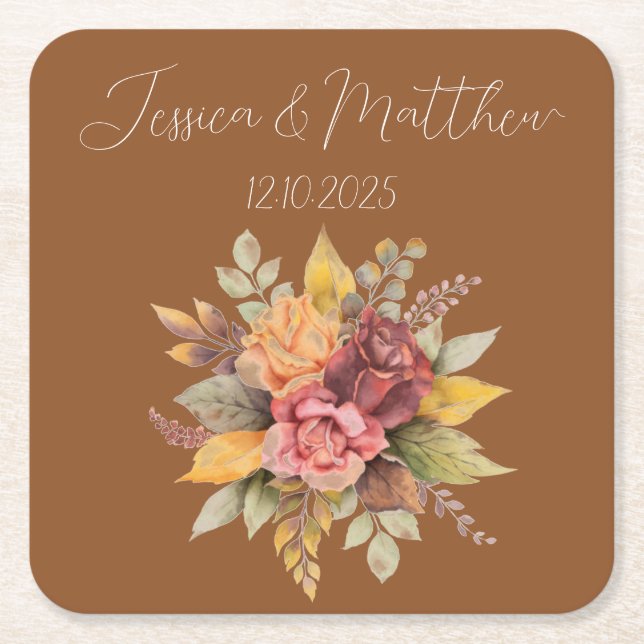 Herbst Terracotta Rustikale Hochzeit Rechteckiger Pappuntersetzer (Vorderseite)