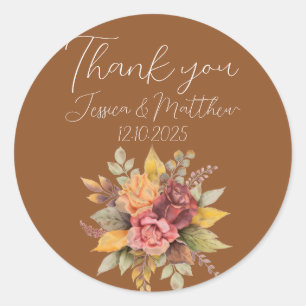 Herbst Terracotta Rustikale Hochzeit Runder Aufkleber