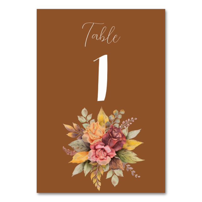 Herbst Terracotta Rustikale Hochzeit Tischnummer (Vorderseite)