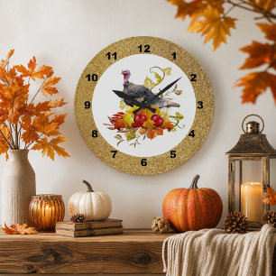 Herbst-/Thanksgiving-Truthahn-Kürbis-Wanduhr Große Wanduhr