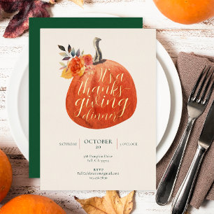 Herbst Thanksgiving Watercolor-Kürbis Gold Folieneinladung