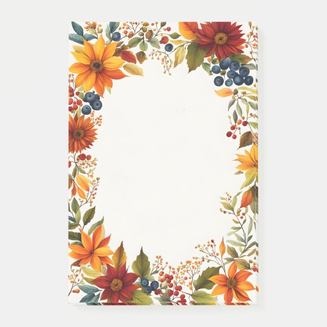 Herbst-Themen-Blumen & Beeren Post-it Klebezettel (Vorderseite)
