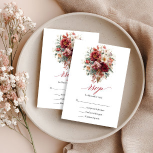 Herbst-Tiefrot-Blumen-Boho-Eukalyptus-RSVP-Karte RSVP Karte