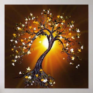 Herbst-Tree bei Sonnenuntergang Poster