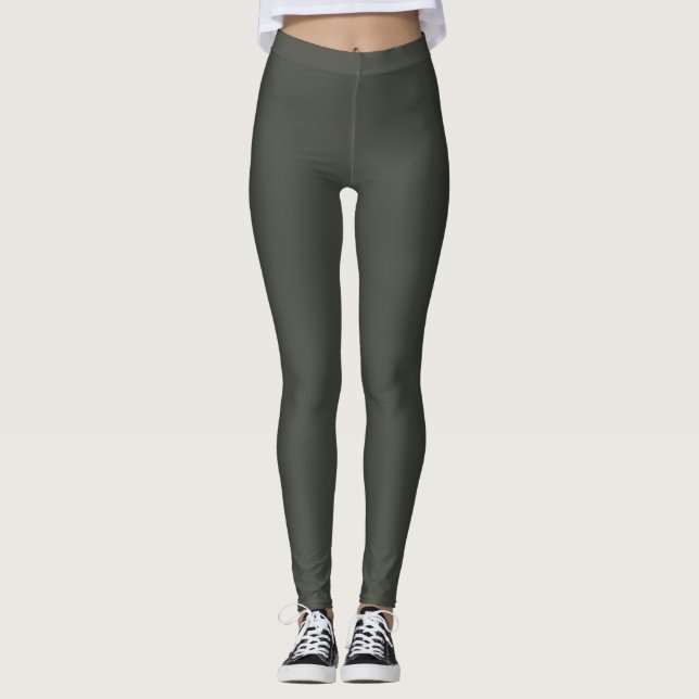 Herbst Trend Farbe Dunkler Wald Grauer Solid Leggings (Vorderseite)