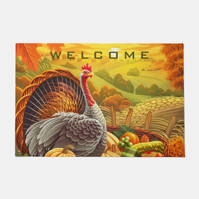 Herbst Türkei Pumpkins glücklich Thanksgiving Door Fußmatte (Vorderseite)