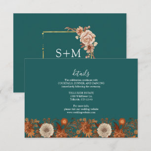 Herbst Türkis Aquarell Terrakotta Florale Hochzeit Begleitkarte