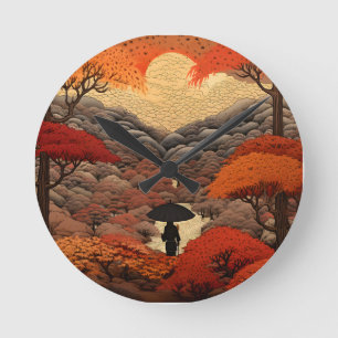 Herbst Ukiyo-e Japan Runde Wanduhr