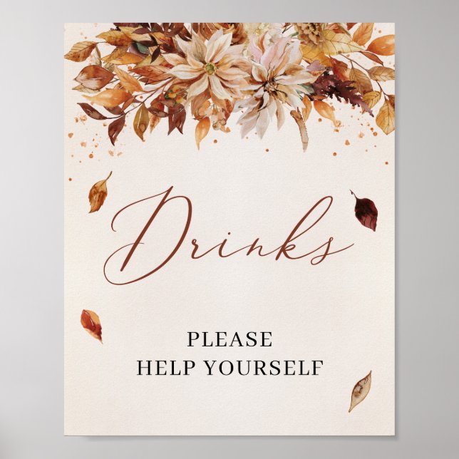 Herbst und Herbst Blume Marigold Boho Drinks Zeich Poster (Vorne)