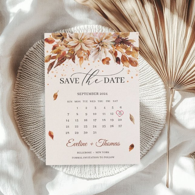 Herbst und Herbst Blume Marigold Calendar Boho Save The Date (Fall and Autumn Flowers Marigold Calendar Boho Save The Date)