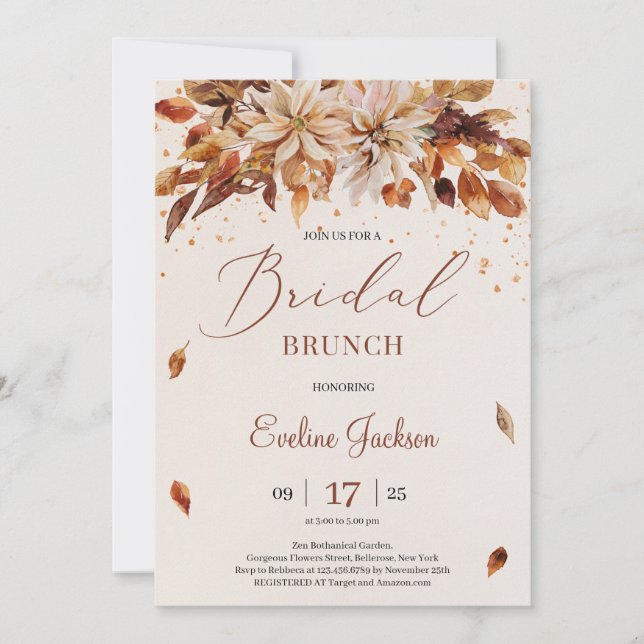 Herbst und Herbst Blume und Blätter Bridal Brunch Einladung (Vorderseite)