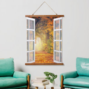 Herbst und Herbst Landschaft Wandteppich Mit Holzrahmen