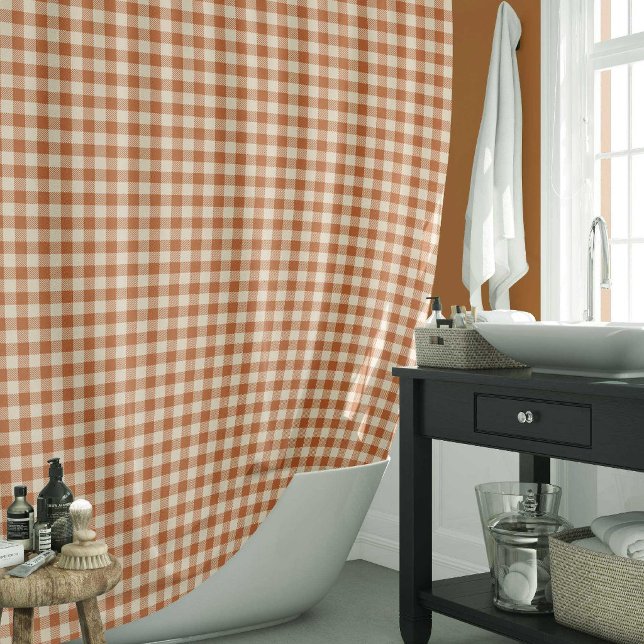 Herbst verbranntes Orange Gingham-Muster Herbst Ka Duschvorhang (Von Creator hochgeladen)