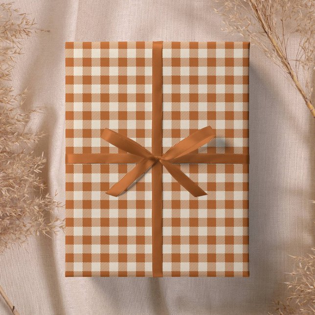 Herbst verbranntes Orange Gingham-Muster Herbst Pl Geschenkpapier (Von Creator hochgeladen)