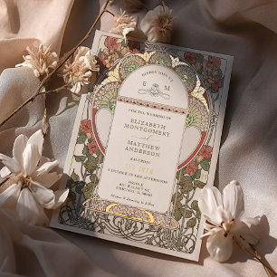 Herbst Verbranntes Orange Gold Hochzeit Art Nouvea Folieneinladung
