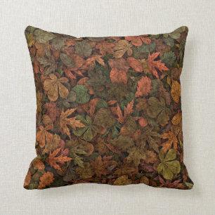 Herbst verlässt Ahorn-Eiche gedämpfte Grüntöne u. Kissen