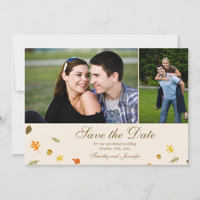 Herbst verlässt Hochzeit speichern das Datum 2 Fot Save The Date (Vorderseite)