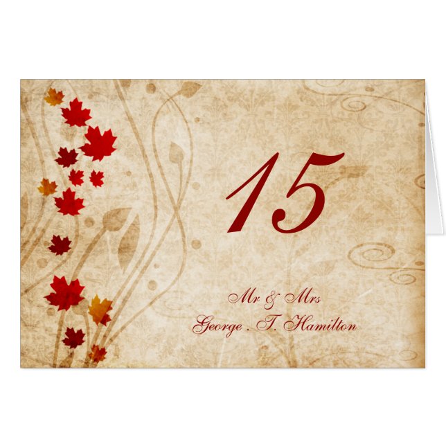 Herbst verlässt Hochzeitstisch Sitzkarte (Vorderseite (Horizontal))