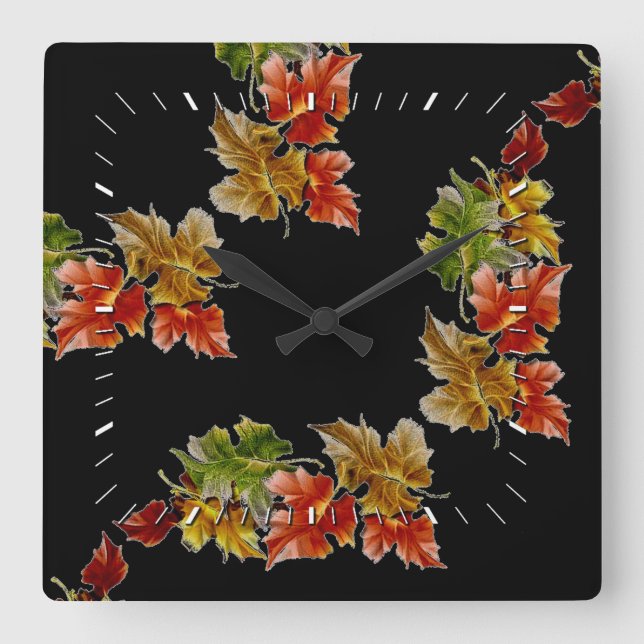 Herbst verlässt Pattern Square Wall Uhr (Vorderseite)