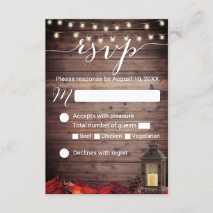 Herbst verlässt rustikales Laternen-Hochzeit im RSVP Karte