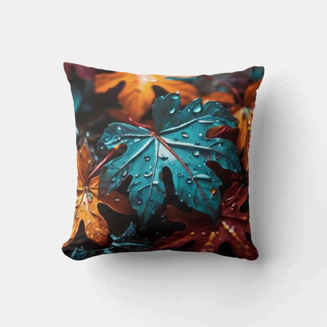 "Herbst verlässt Symphony: Raindrops on Fall Folia Kissen (Vorderseite)