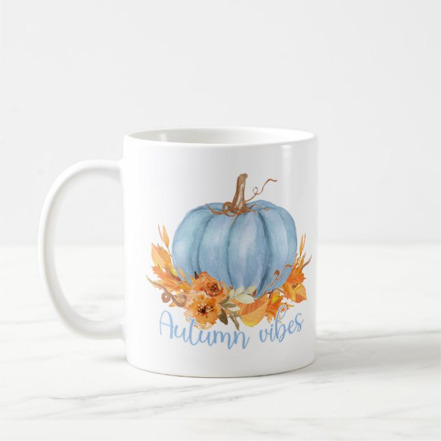 Herbst Vibes Blue Pumpkin Kaffeemarke Tasse (Links)