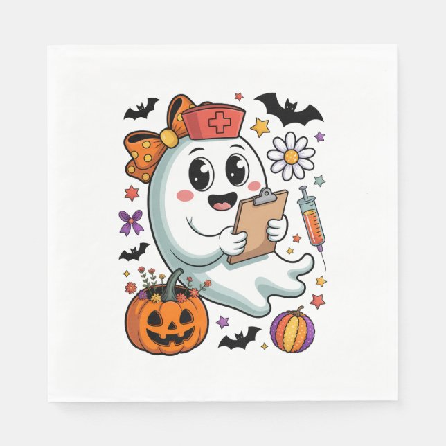 Herbst Vibes Ghost Nurse Herbst Serviette (Vorderseite)