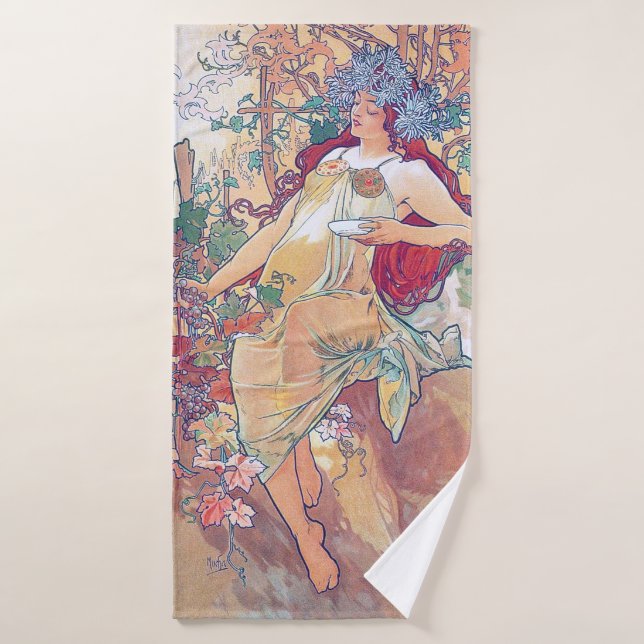Herbst (vier Jahreszeiten), Alphonse Mucha Badehandtuch (Badehandtuch)