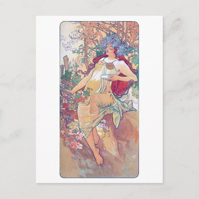 Herbst (vier Jahreszeiten), Alphonse Mucha Postkarte (Vorderseite)