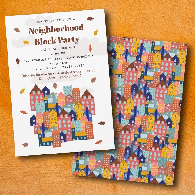 Herbst-Viertel-Blockparty Einladung (Fall Autumn Neighborhood Block Party Invitation)
