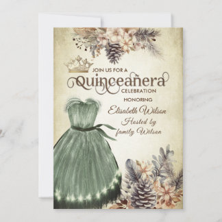 Herbst Vintage florale tiara Quinceañera Einladung