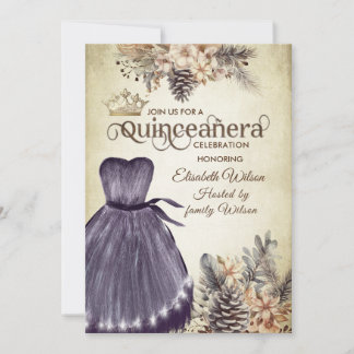 Herbst Vintage florale tiara Quinceañera Einladung