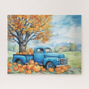 Herbst-Vintage-Pickup und Kürbisse 16x20 Puzzle