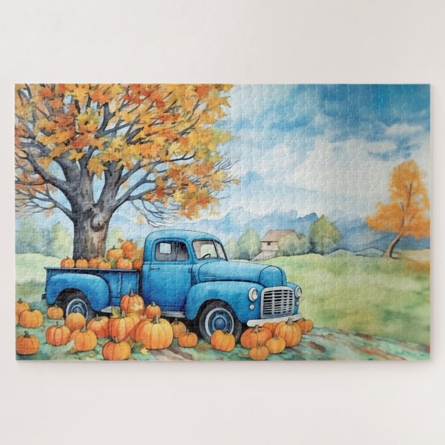 Herbst Vintager Lieferwagen und Pumpkins 20x30 Puzzle (Horizontal)