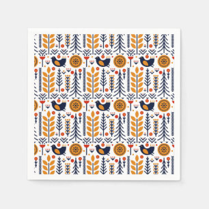 Herbst-Vogel-Volkskunst-Muster Serviette