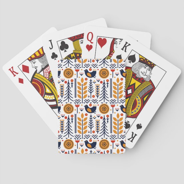 Herbst-Vogel-Volkskunst-Muster Spielkarten (Rückseite)